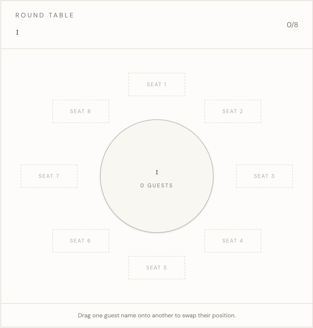 AMOURE visual seating plan with round table and seat positions